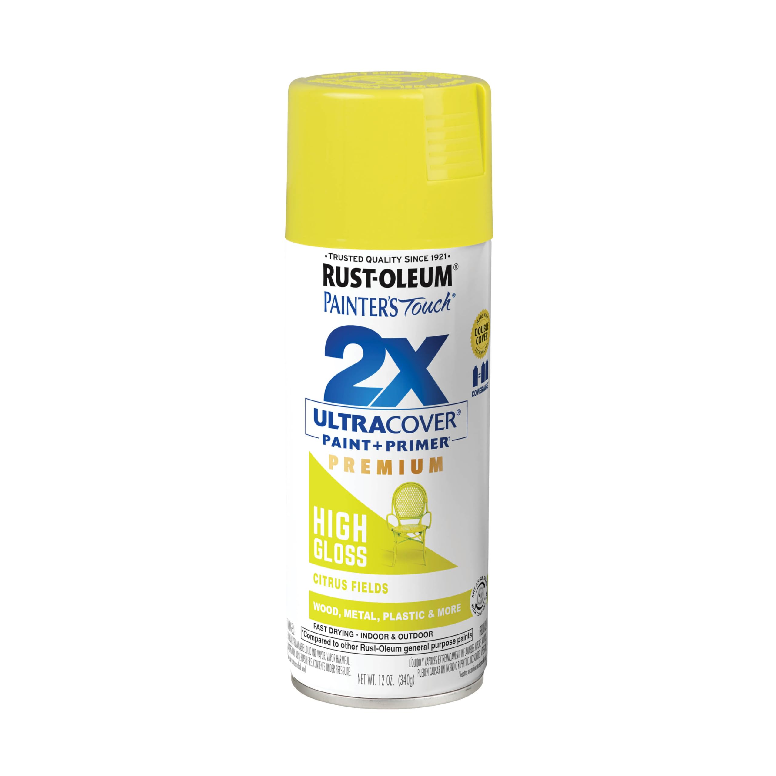Rust-Oleum 331173 Painter's Touch 2X Ultra Cover Spray Paint, 12 oz, High Gloss Citrus Fields