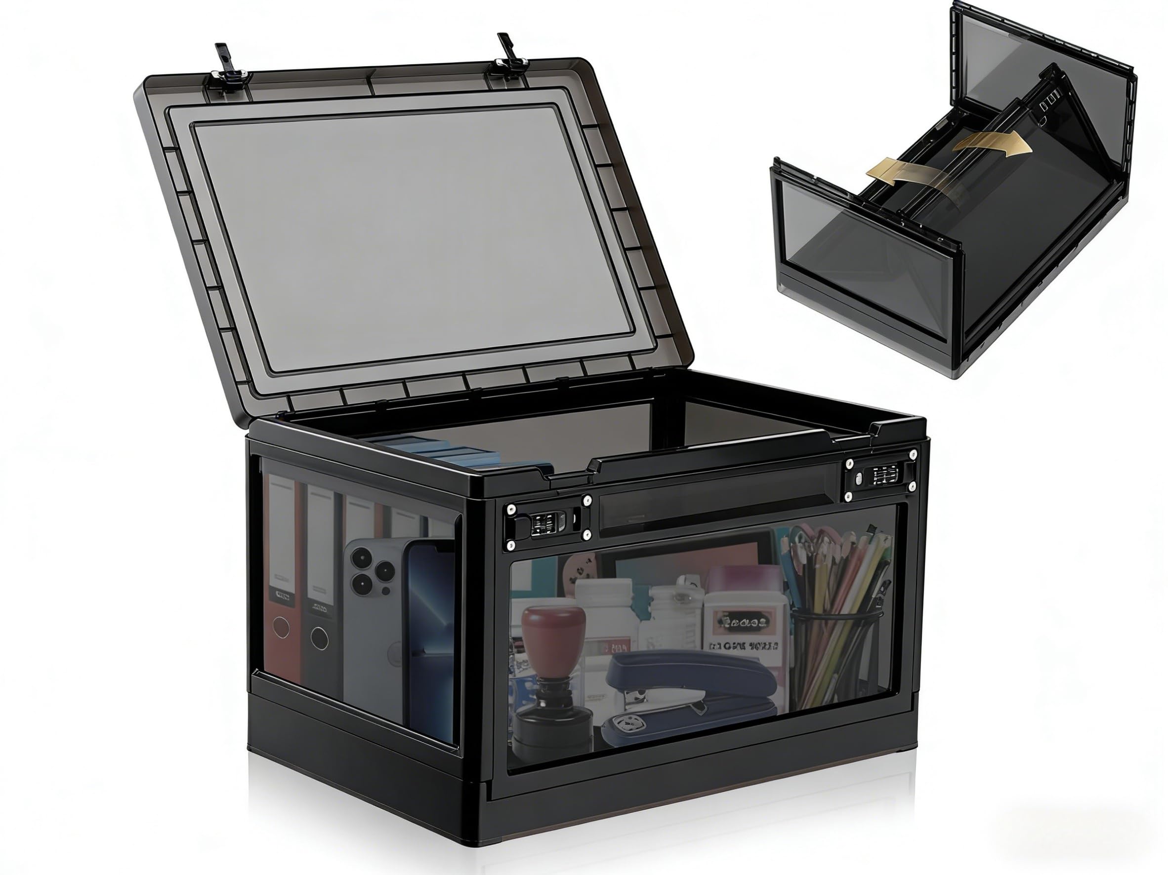 Fuhesgu Abschließbare Box Groß mit Zahlenschloss Verschließbare Box 38,5x28x23cm Abschließbare Aufbewahrungsbox Schwarz Medikamenten Aufbewahrung Abschließbar Plastikbox mit Code für Medizin Snacks