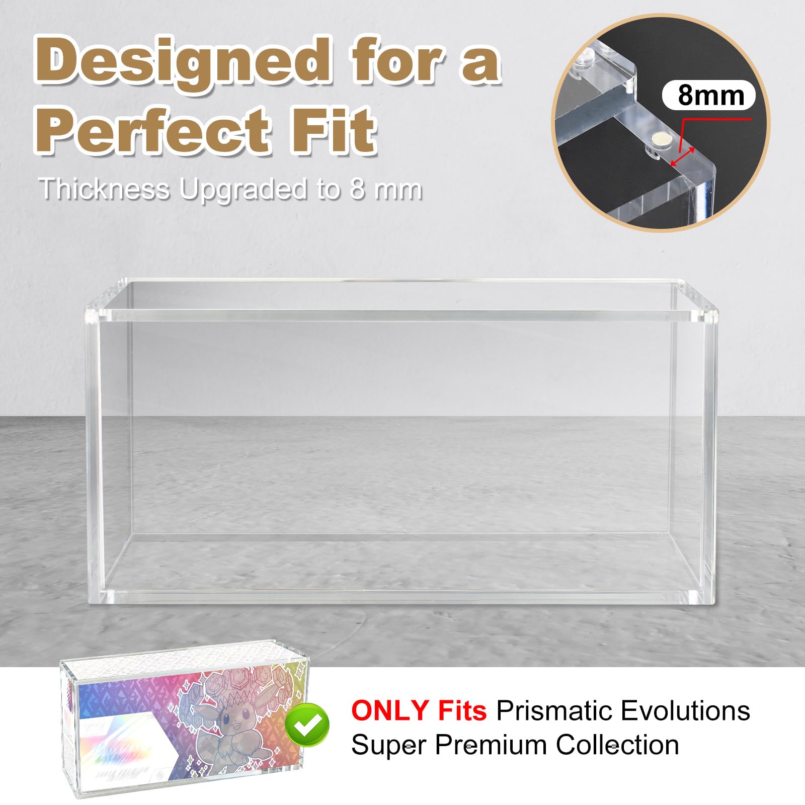Prismatic Evolutions SPC - Espositore in acrilico compatibile con Prismatic Evolutions Super-Premium, spessore 8+5 mm, custodia protettiva in acrilico trasparente con coperchio magnetico, scatola per