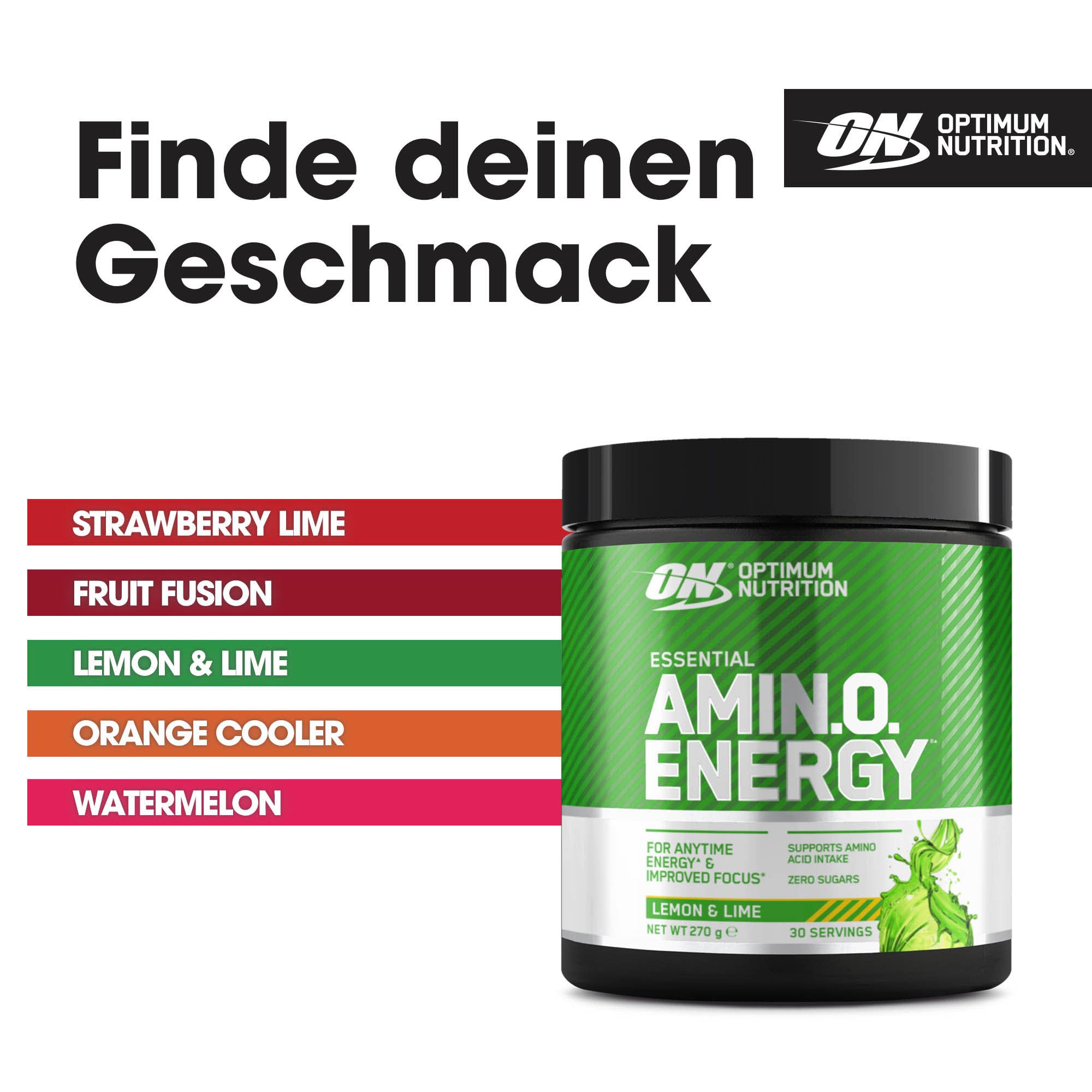 Optimum Nutrition Amino Energy Pre Workout Powder, Energy Drink mit Aminosäuren, BCAA, L-Glutamin und L-Leucin, Vitamin C und Koffein, Zitronen-Limetten-Geschmack, 30 Portionen, 270 g