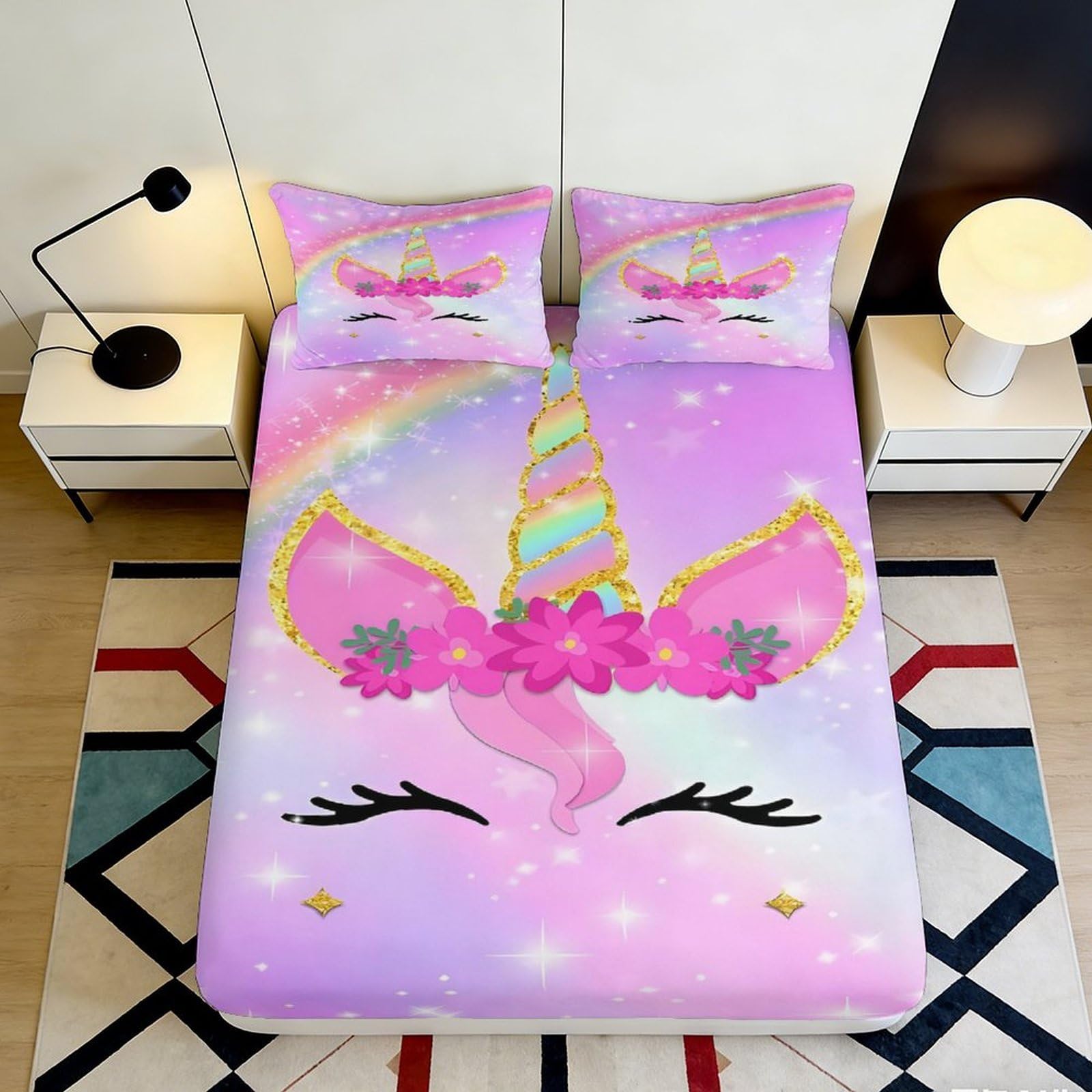 3D Printed Lavender Gnomes Fitted Sheet Microfiber Non-Slip Deep Pocket Bedroom Bedding Lavender Dwarf Mattress Fitted Cover for Home 140x200x25cm