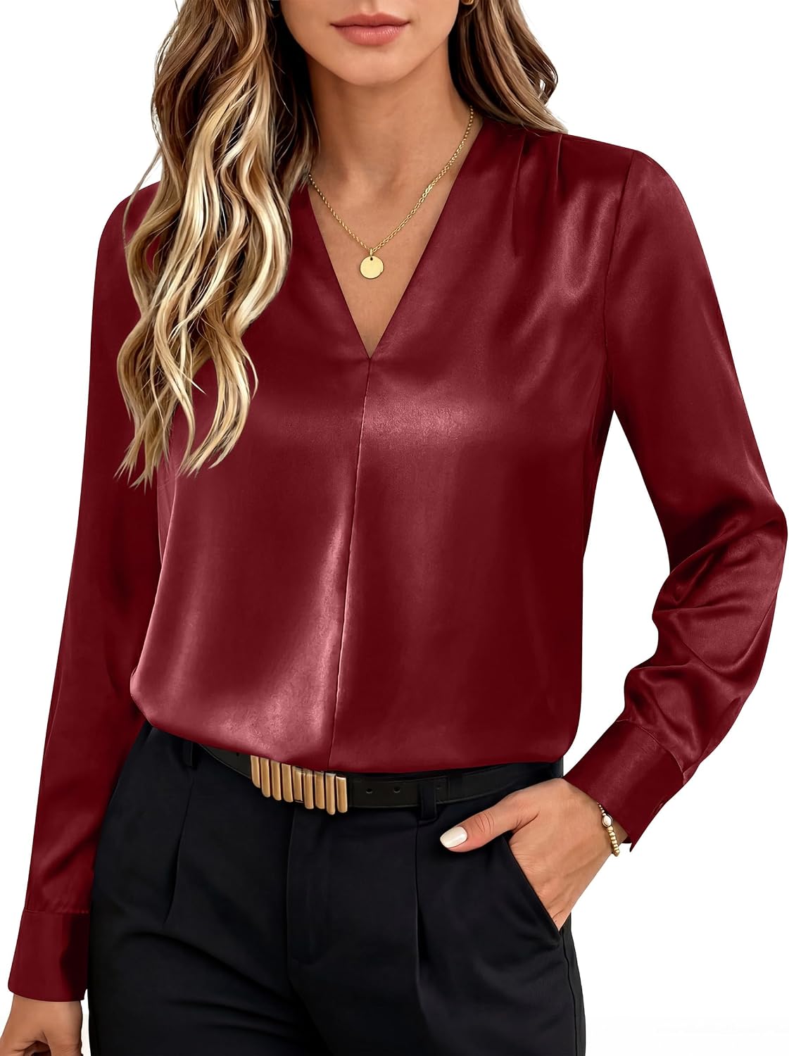 50% off on ANRABESS Satin Blouses for Women Dressy V Neck