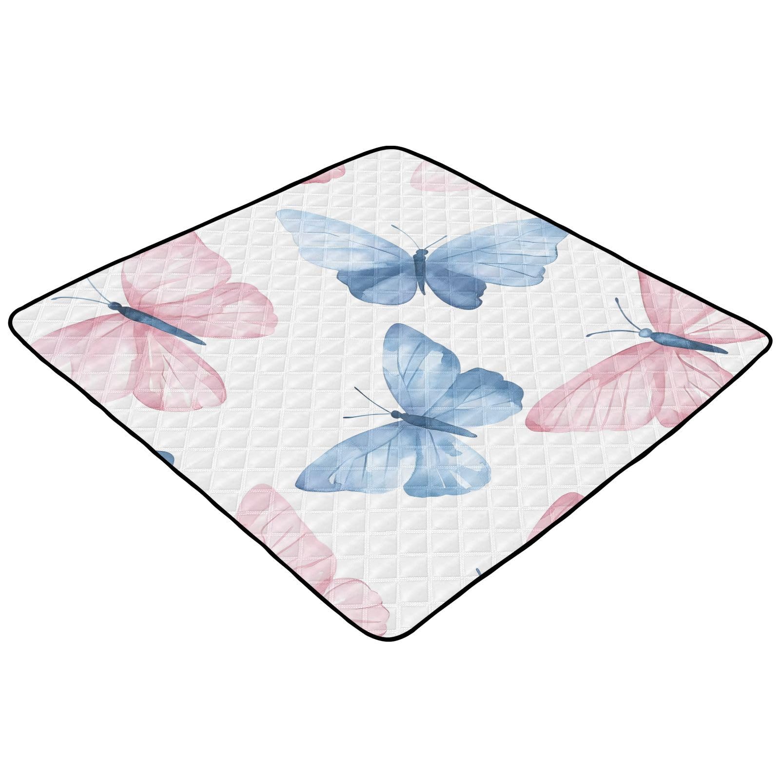 BOESI Watercolor Colorful Butterfly Pattern Baby Play Mat, 50“ X 50” Washable Folding Crawling Mat, Baby Floor Mat, Soft, Thick, Non-Slip
