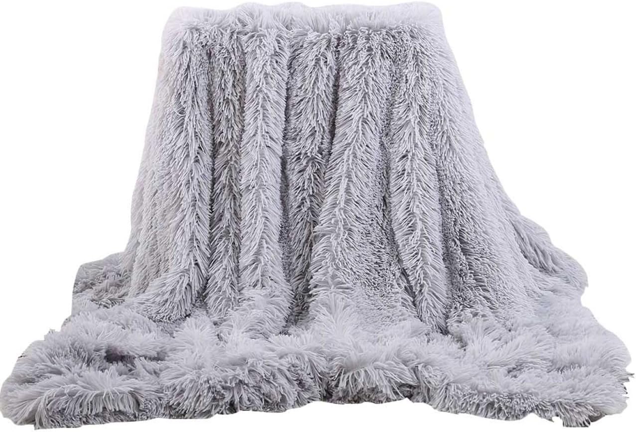 Luxshiny Luxurious Solid Fleece Baby Blanket Plush Bed Cover 160x130cm Warm Light Grey