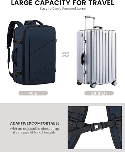 Miniatura 7 de LOVEVOOK Peersonal - Mochila de viaje extra grande de 40 L, bolsa de artículos Peersonal aprobada por vuelo, resistente al agua, mochila de 17