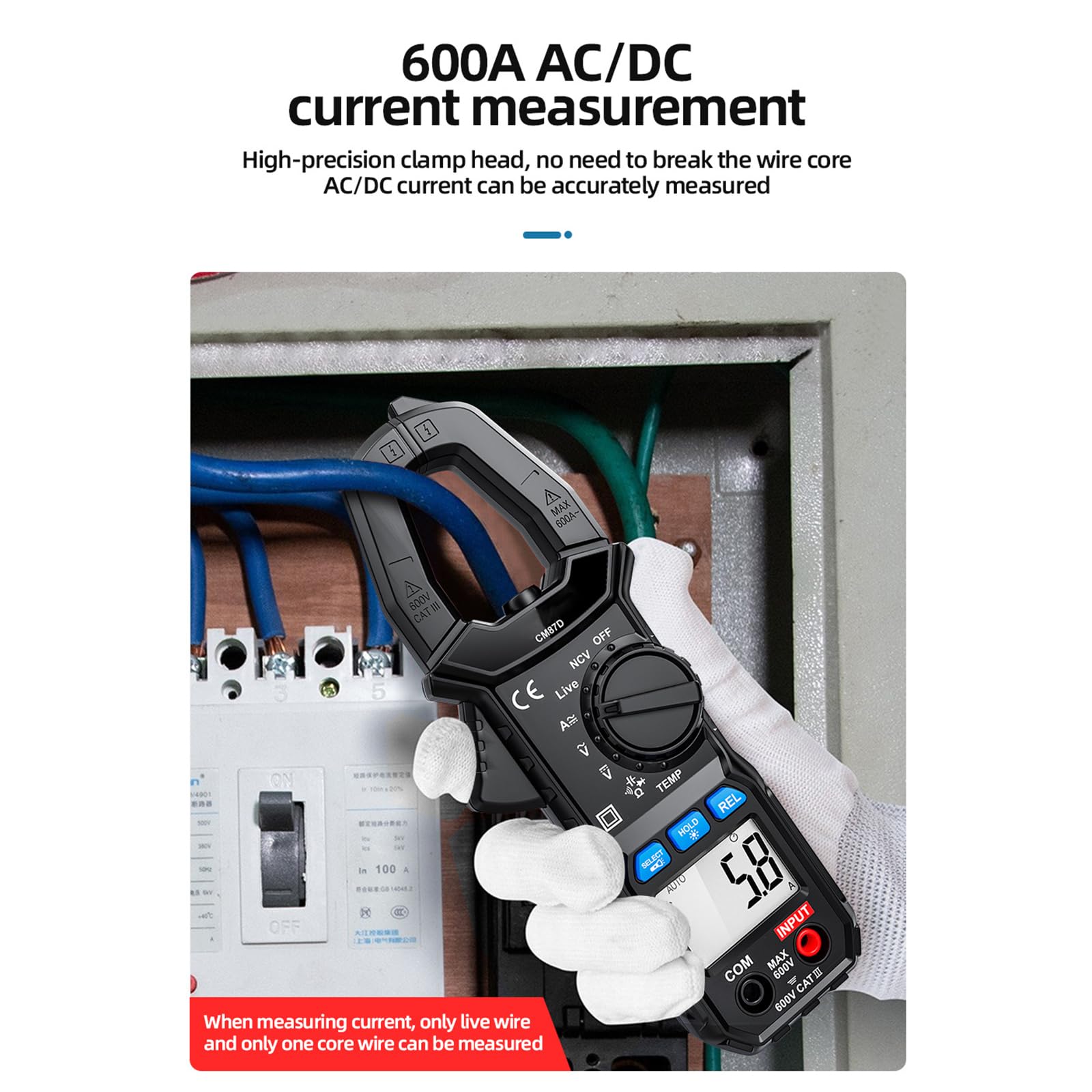 Handheld Clamp Meter T-RMS 6000 Counts Multimeter Tester Measures Current Temperature Frequency