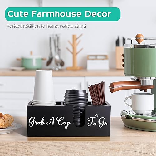 Miniatura 4 de ALELION Soporte para taza de café para encimera, accesorios y organizador de barra de café de madera, organizador de estación de café para