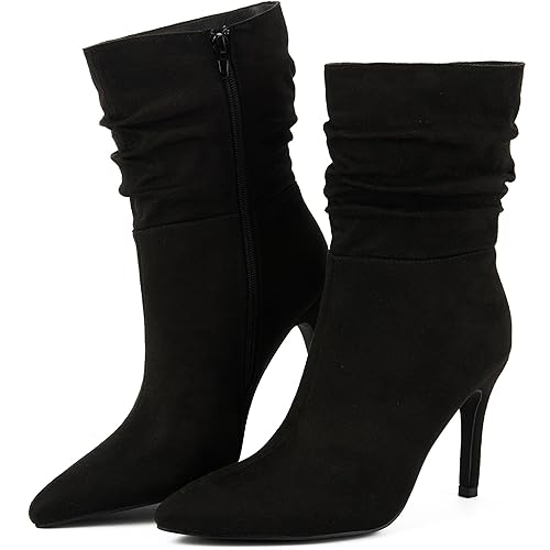 Putu Women's Stiletto High Heel Boots Slouchy Ankle Boots Sexy Dress Boots - 6.5 - Black