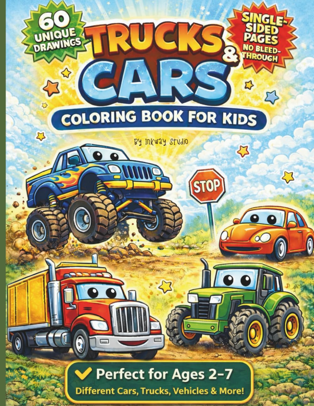 Trucks & Cars Coloring Book for Kids: 60 Playful Car & Truck Drawings to Inspire Creativity and Imagination