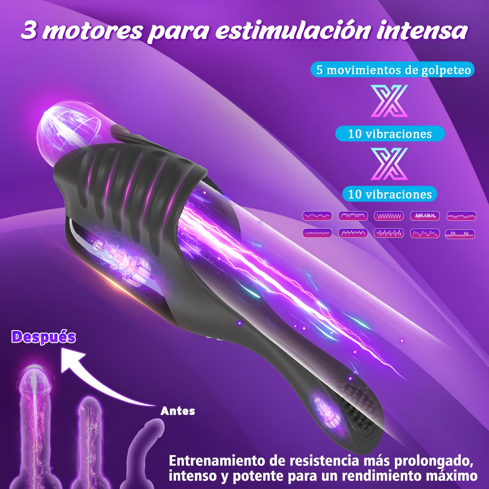 Masturbâteur Homme Mains Libres à Vibrations Par Tapotement Avec Vibromasseur De Testicules Ajustable, Masturbateurs Masculins Sex Toys, Masturbateur Sextoy Homme Automatique Avec Anneau Penien