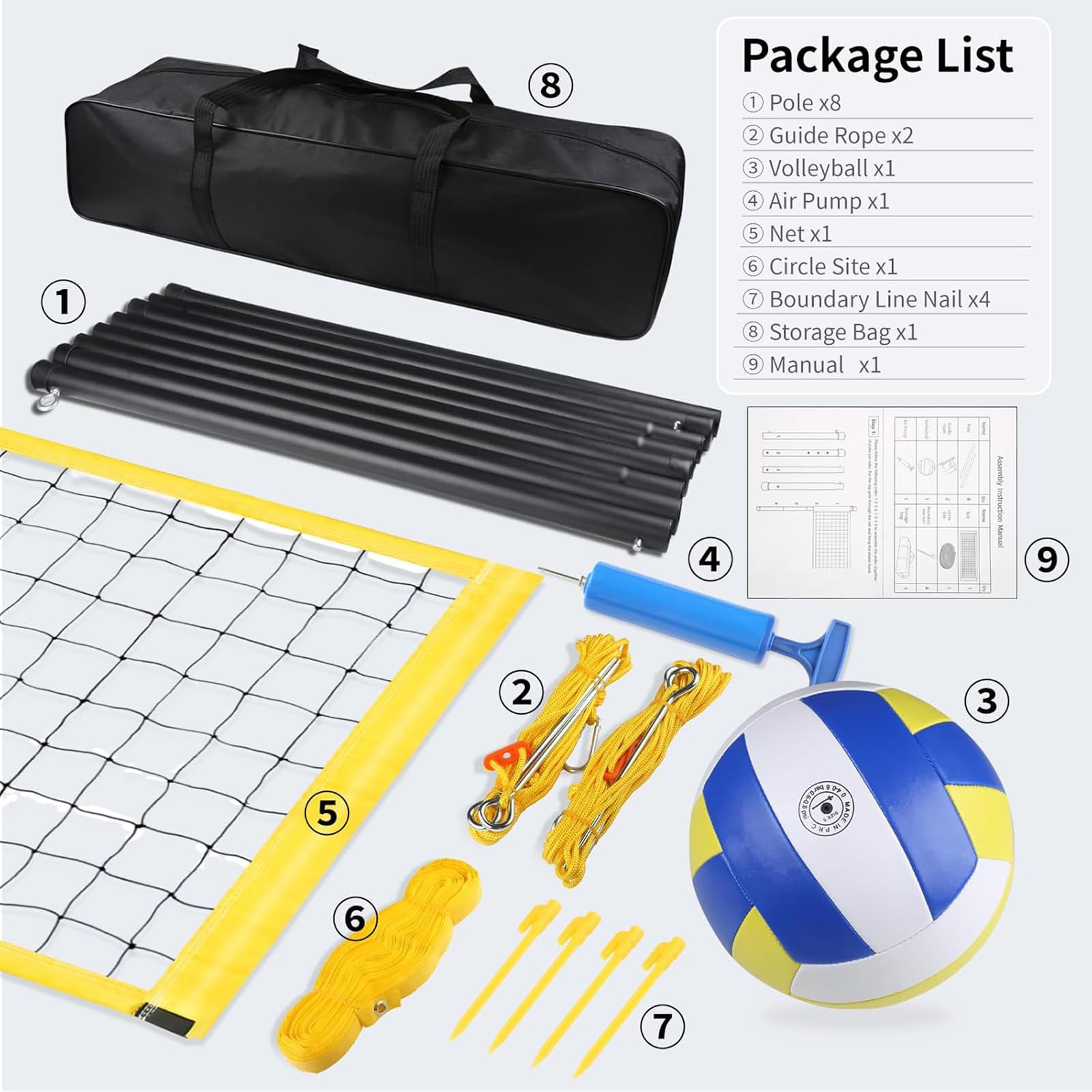 Volleyballnetz Set Outdoor Tragbarer Beachvolleyball-Netz Garten Strand Rasen