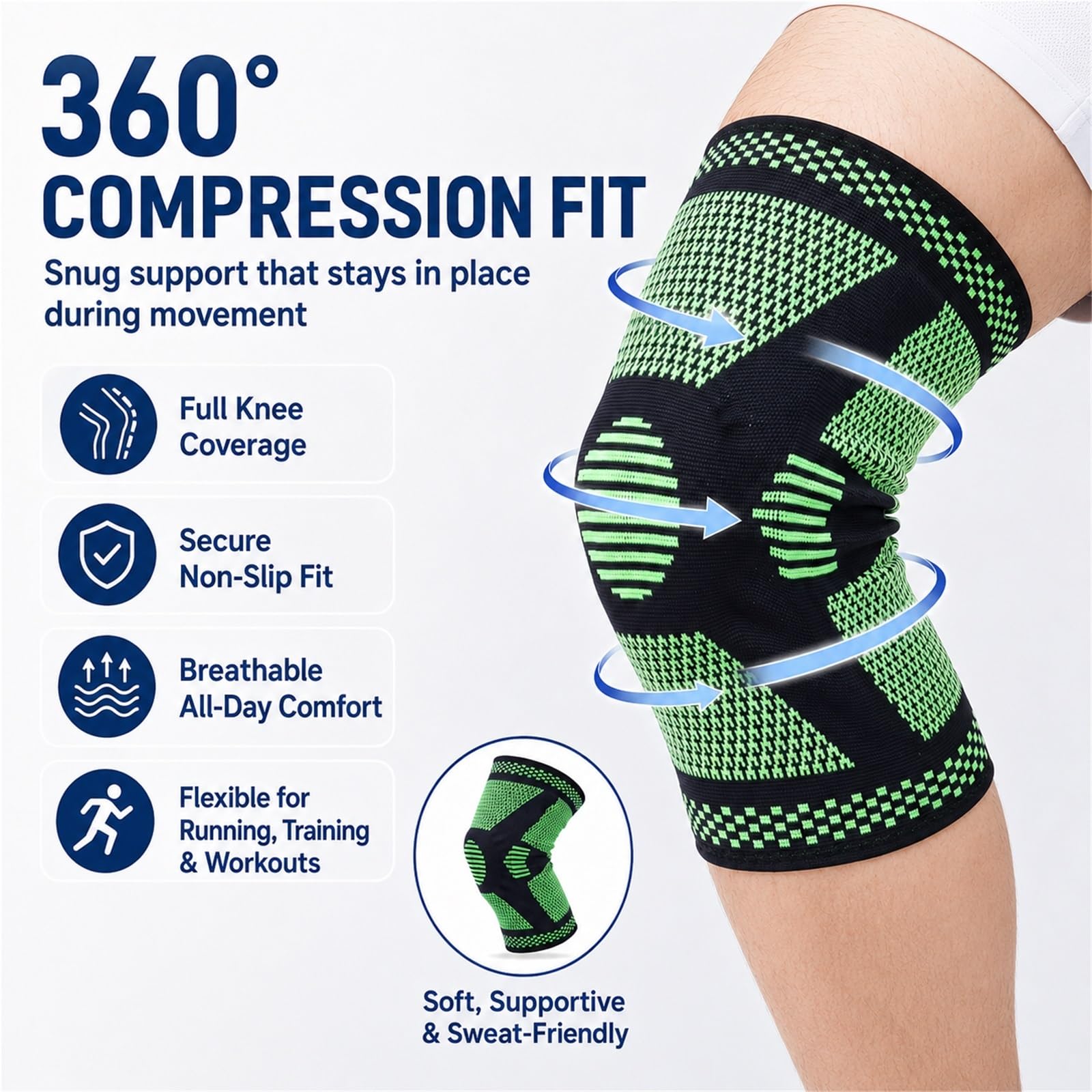 Kniebandage mit Kompressionsfunktion für Damen und Herren, Gelpolster für die Kniescheibe und Seitenstabilisatoren, professionelle Knieorthese bei Meniskusriss, Kreuzbandriss, Arthritis, Laufen,