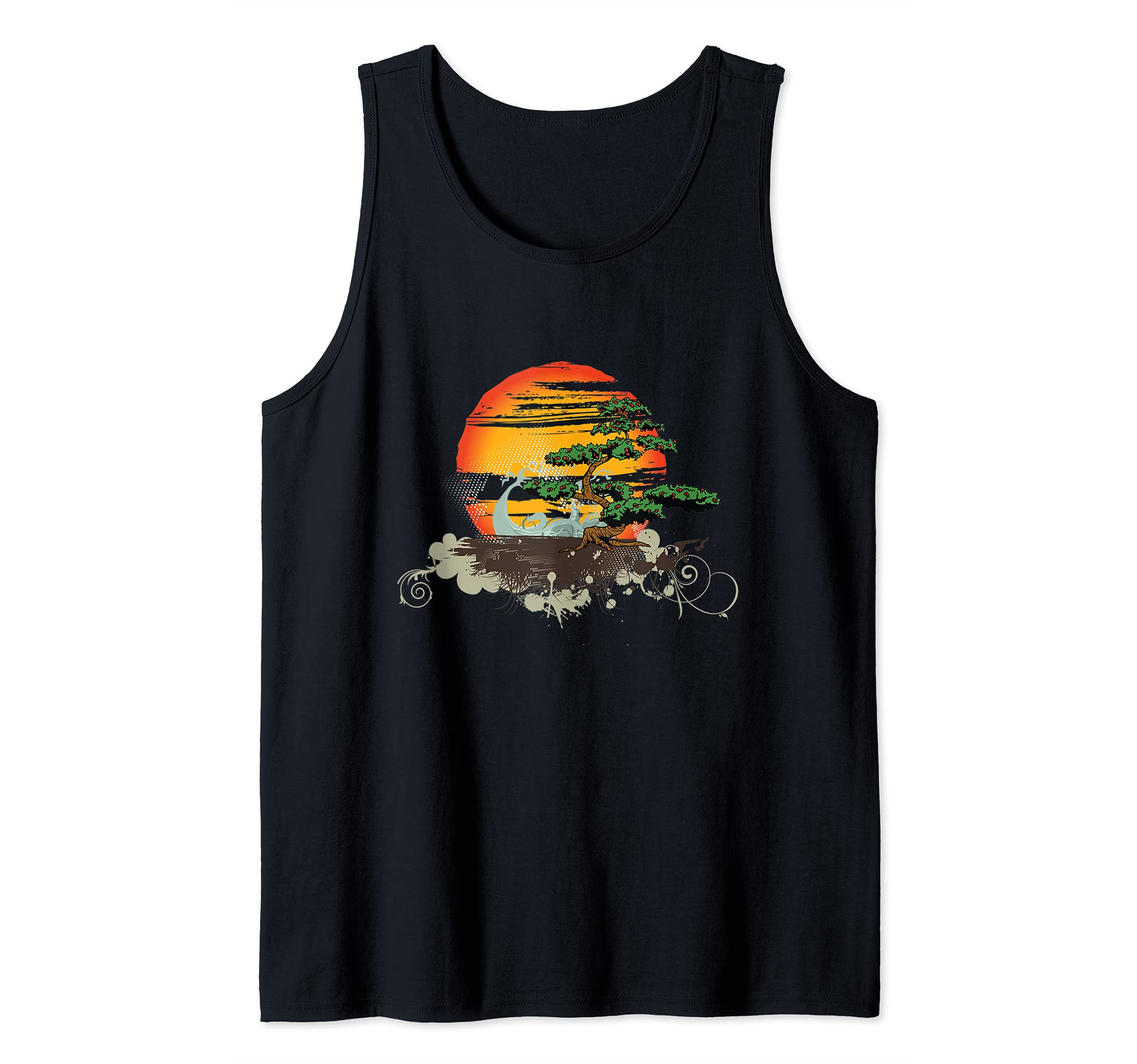 Bonsai Style Tree Sunset or Sunrise Tank Top, Black