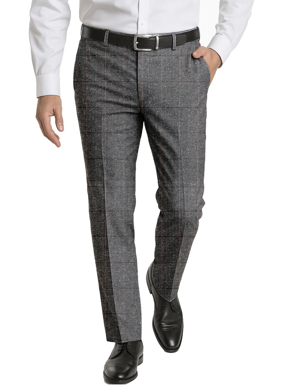 Men's Dress Pants Tweed Plaid Classic Fit Siut Separates Slim Stylish Wool Casual Business Suit Pants