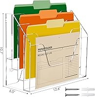 Vista 3 de DINGHUO Acrylic Desk File Mail Organizer Wall Mounted, 4-Tier Hanging File Folder Holder, Clear Office Magazine Rack (Adhesive Hooks x 2)