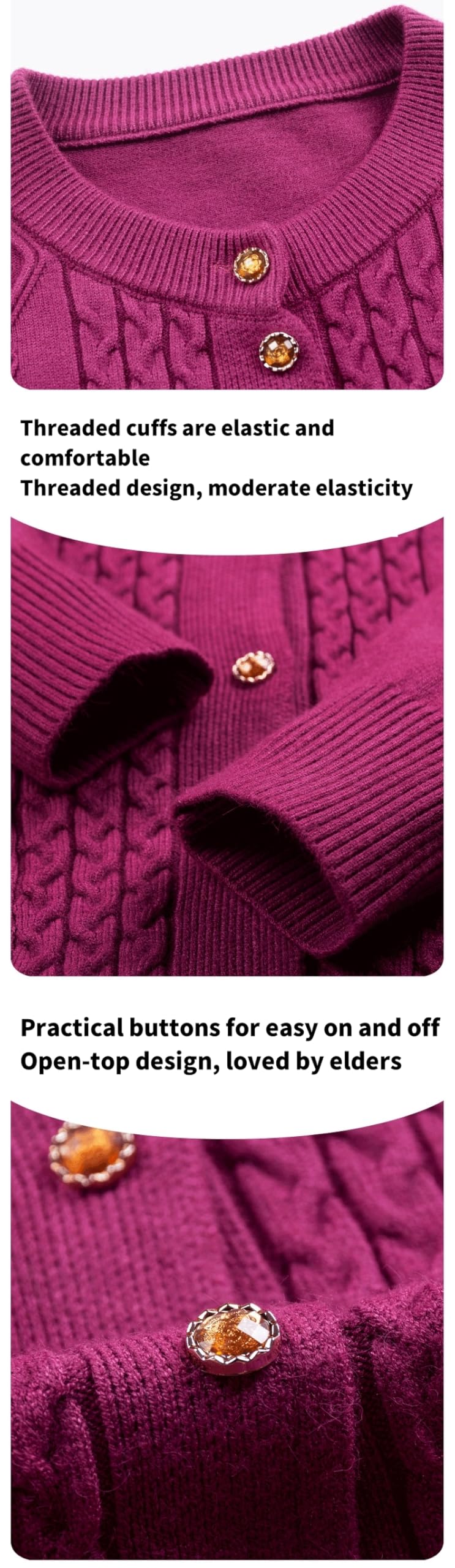 Genérico Chaqueta De Punto Mujer,Suéteres Tipo Cárdigan De Punto para Mujeres De Mediana Edad Y Mayores Tops Casuales De Cuello Redondo Chaqueta Ligera De Punto Cable Aran con Bolsillo Ropa De Abuela