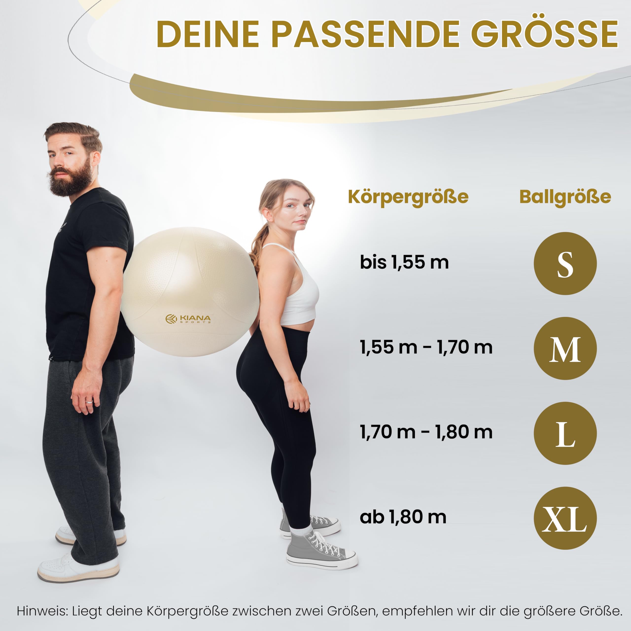 KIANA SPORTS Gymnastikball & Sitzball - 4 Größen - Deutsche Entwicklung - Rutschfester Yoga Ball mit Noppen - Extra Dick & Belastbar - inkl. Pumpe & Übungsplan – Ideal für Fitness & Büro