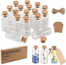 20 x 10 ml Small Glass Bottle, Glass Vial, Favour Container, Christening, Wedding, Party Decoration, Mini Jars with Cork and Card, Twine