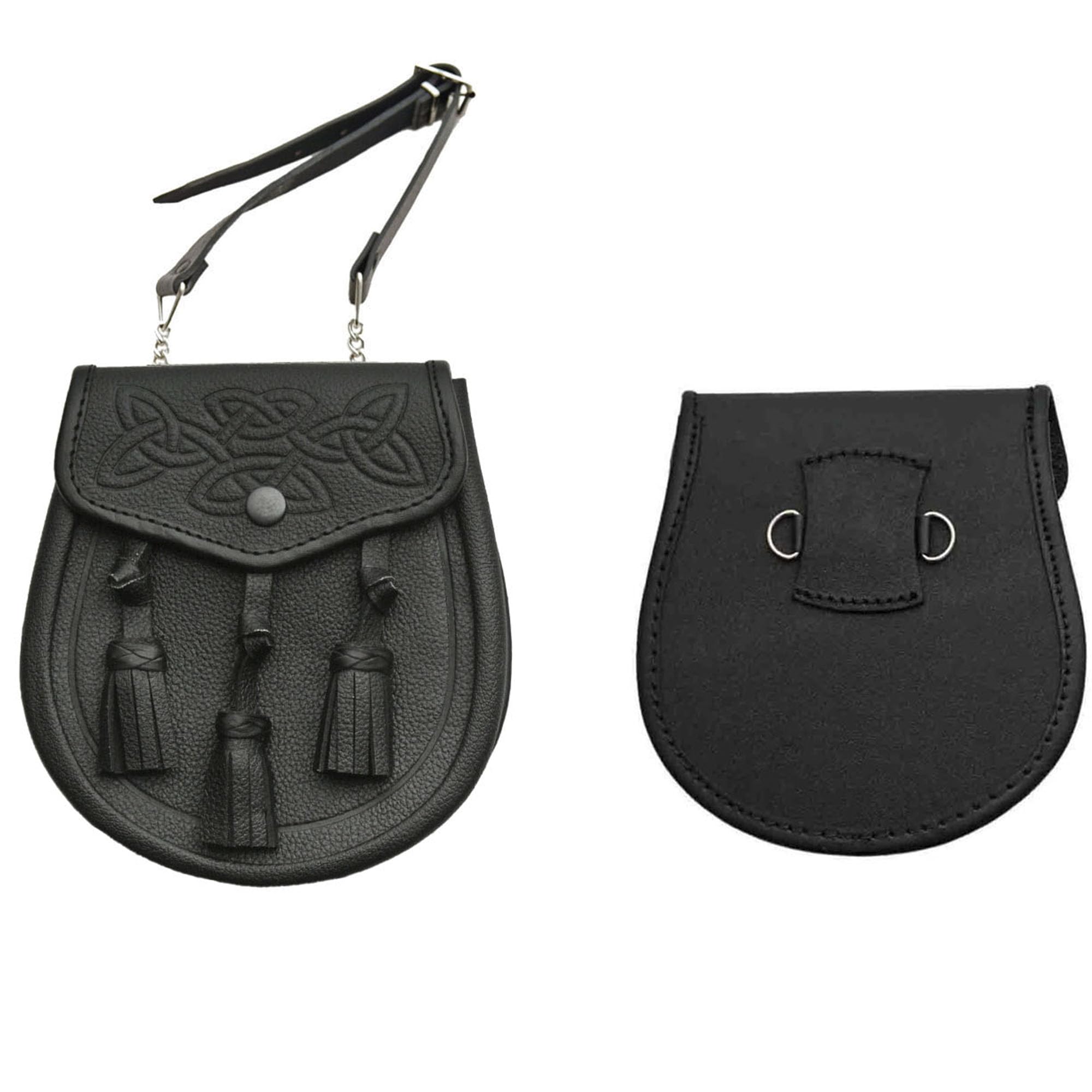 SZCO Medieval Sporran 8 Inch - Leather Pouch with Tassels - Scottish Kilt Sporran with Chain Belt for Men - Medieval Bag for Costume & Renaissance Accessories