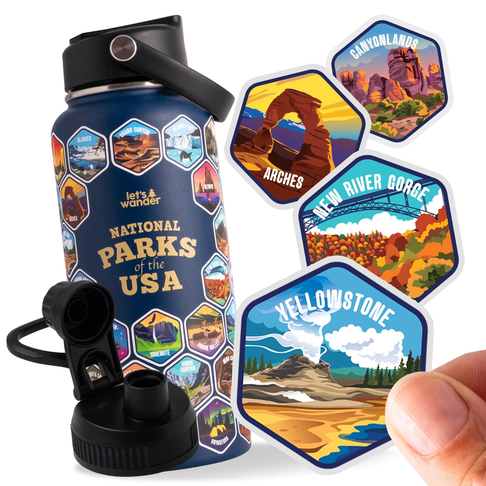 LETS WANDER National Parks Water Bottle 2 0 Ultimate Bundle Includes Straw Lid Chug Lid 2 Sets of
