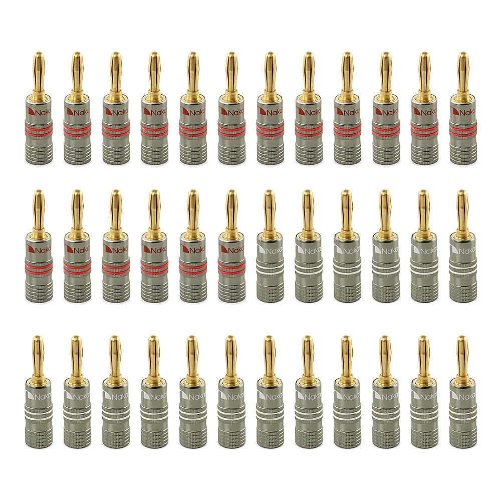 Ultimate Series 24k Gold Plated Beryllium Red Copper Banana Plug 12 AWG - 18 AWG Gauge Size 4mm for Speakers Amplifier Hi-Fi Stereo Receiver Audio Wire Cable Connector 36 Pcs (18-Pairs)