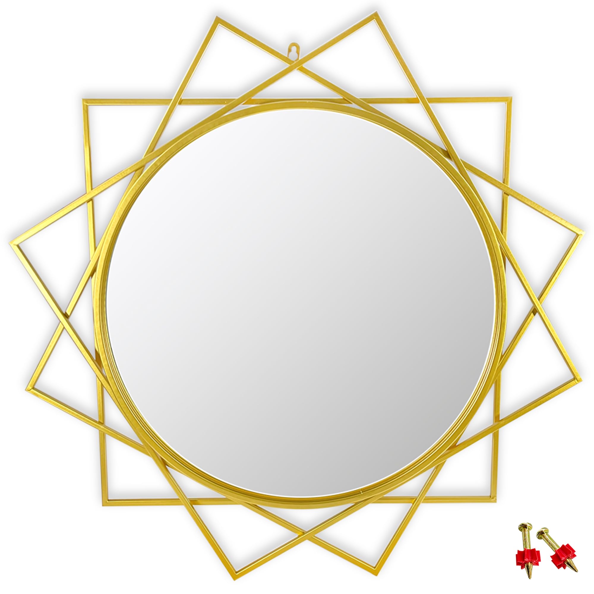 Crystals Gold Framed Circle Mirror 75 cm, Modern Metal Frame Gold Accent, Geometric Wall Mirror for Bathroom Entryway or Bedroom (Gold)