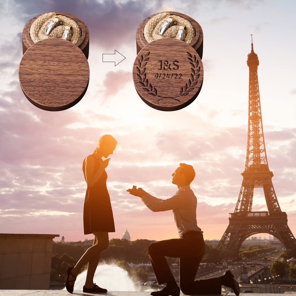 Scatola Anelli Matrimonio In Legno Personalizzata - Porta Anelli Fidanzamento Con Incisione - Foto 4