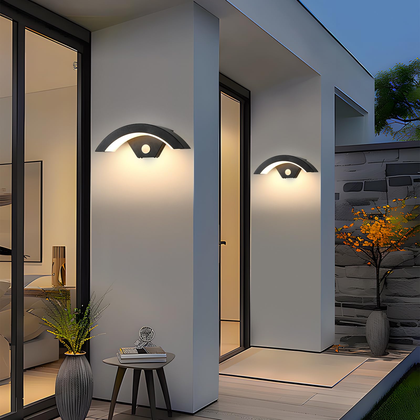Comely 24W Kinkiet Zewnętrzny/Wewnętrzny LED Z Czujnikiem Ruchu, 2 Sztuki Wodoszczelna Lampa Ścienna Zewnętrzna IP65, Zewnętrzny Spot LED Do Ogrodu, Garażu, Tarasu, Ciepła Biel 3000K