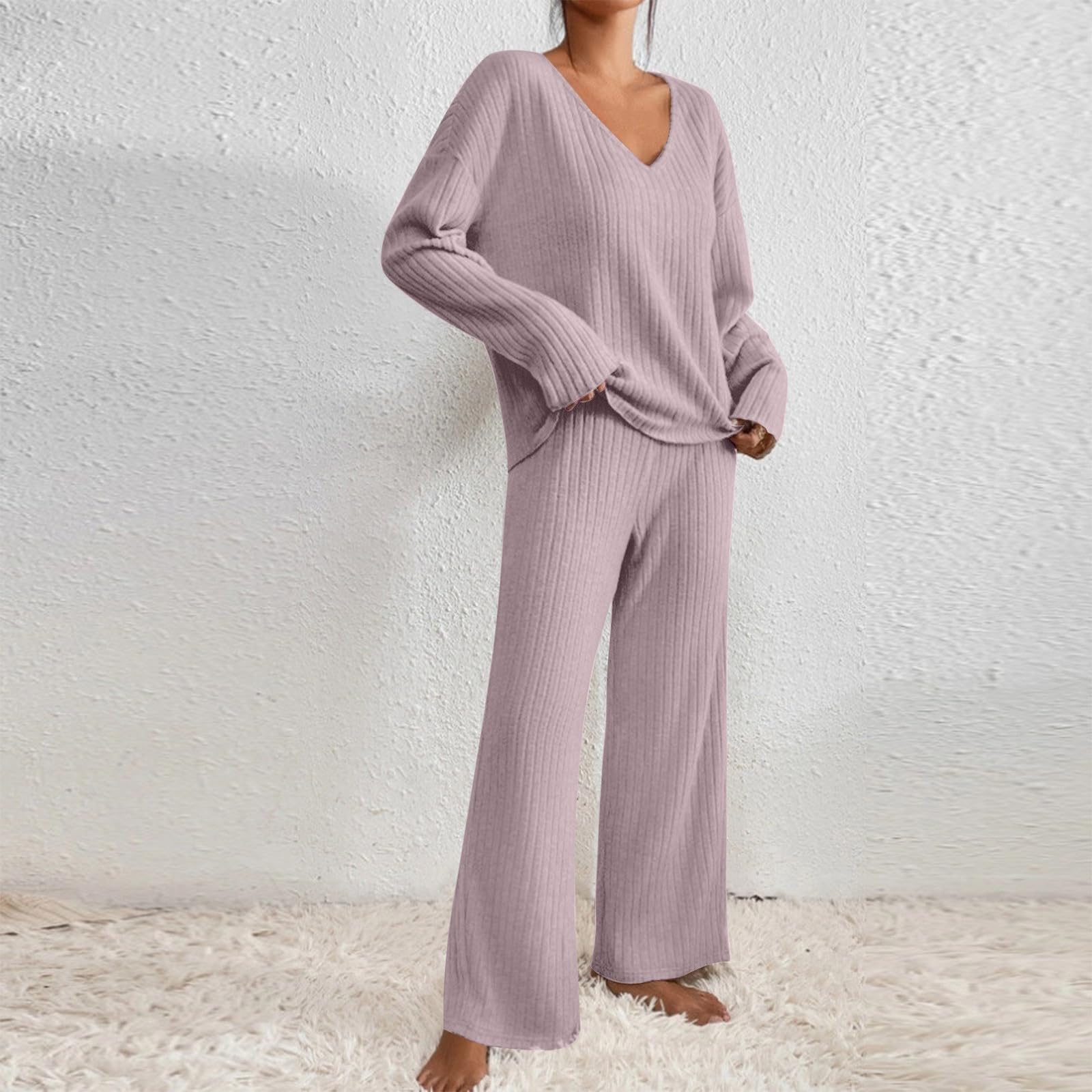 Generisch Traje de punto para mujer, conjunto acanalado, cálido, elegante