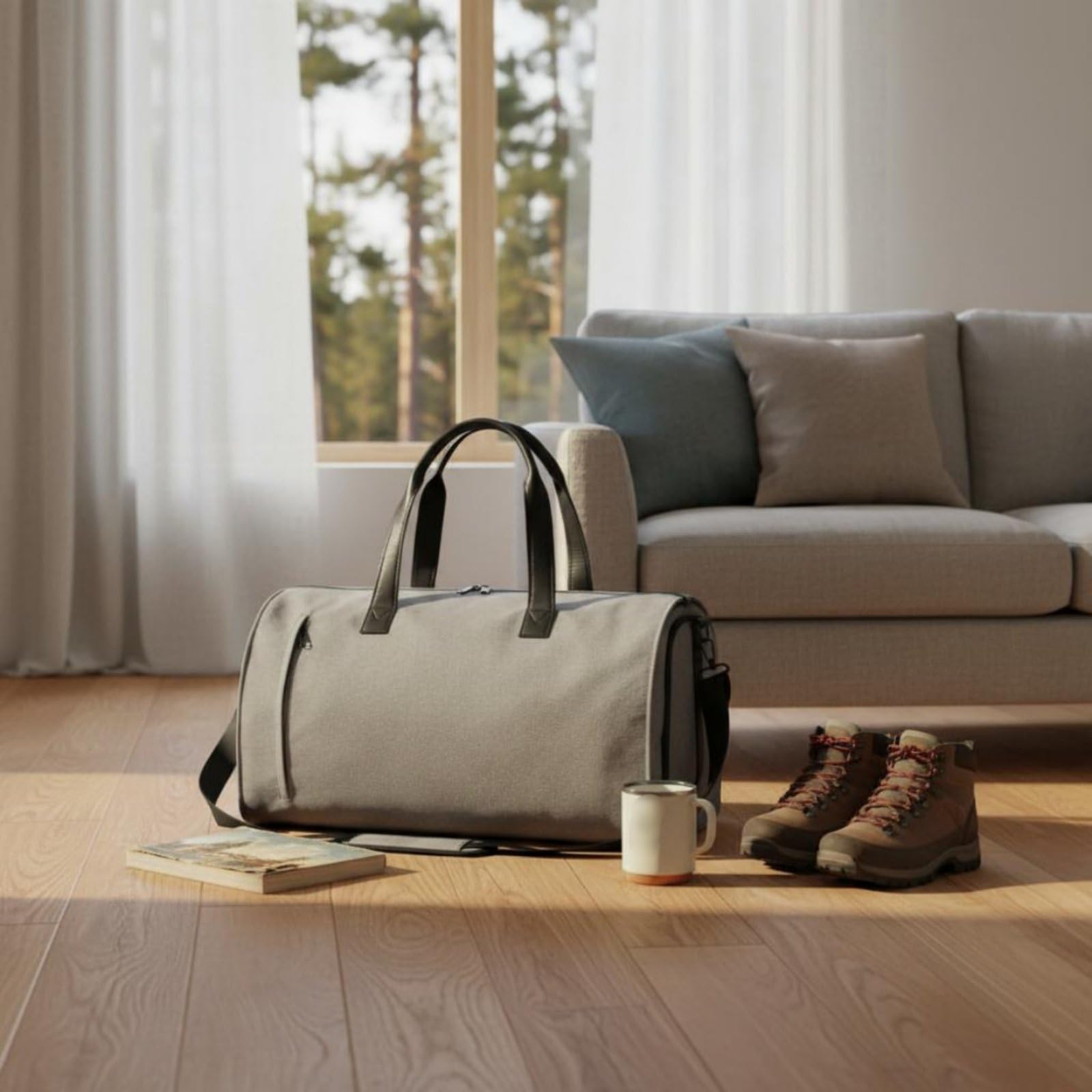 Borsa da Viaggio Borsone Valigia Portaabiti Sacca Trasporto con Scomparto Scarpe in Tessuto Impermeabile per Abiti Senza Pieghe Adatta a Uomini Week End, Tessuto Grigio