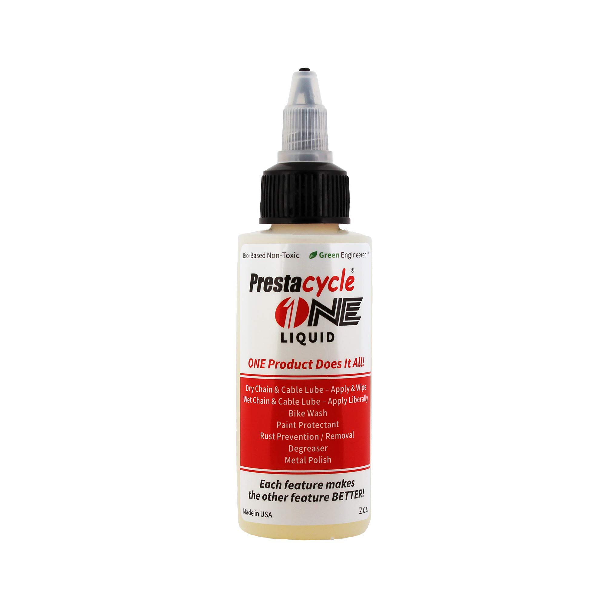 Prestacycle One Liquid, Bike Chain Lubricant and Cleaner, All-in-One Bicycle Lube, Degreaser, Paint Protectant, Metal Polish &amp; Rust Remover, Without Alcohol or Petroleum