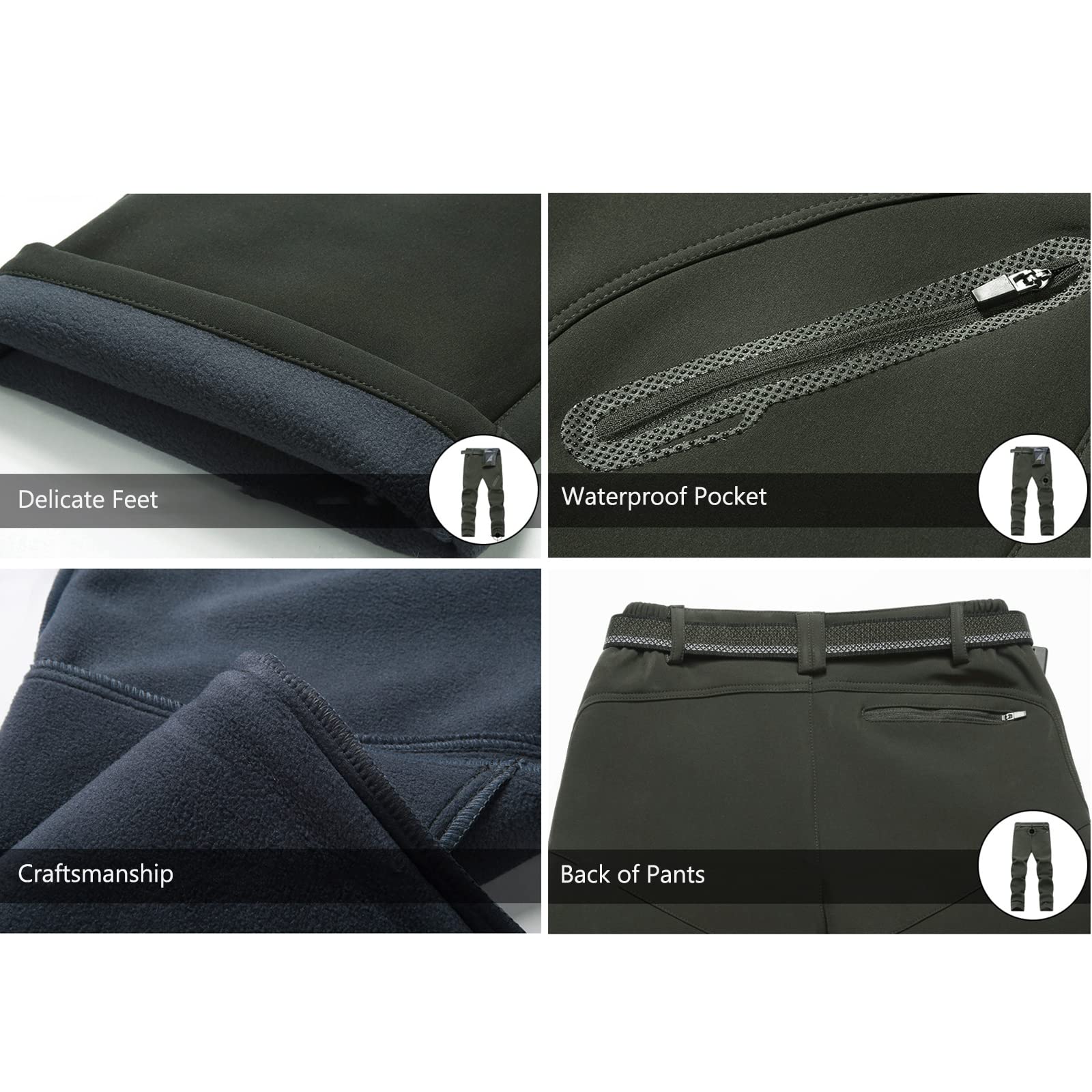 Hombres Trekking Pantalones de Nieve Impermeables Softshell Montaña Pantalones Invierno Calentar Escalada Senderismo Esquiar Aire Libre