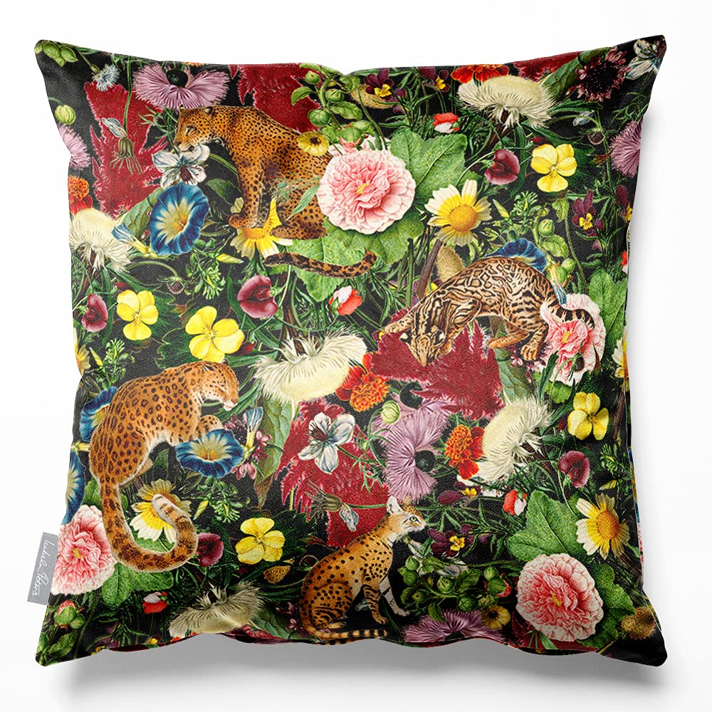 Izabela Peters Charcoal Cushions With Covers Included, Filled Cushion, Eco-Friendly Velvet Cushions, 45 Cm, Junglescape - Chair Cushions, Sofa Cushions, Seat Cushions, Large Cushions