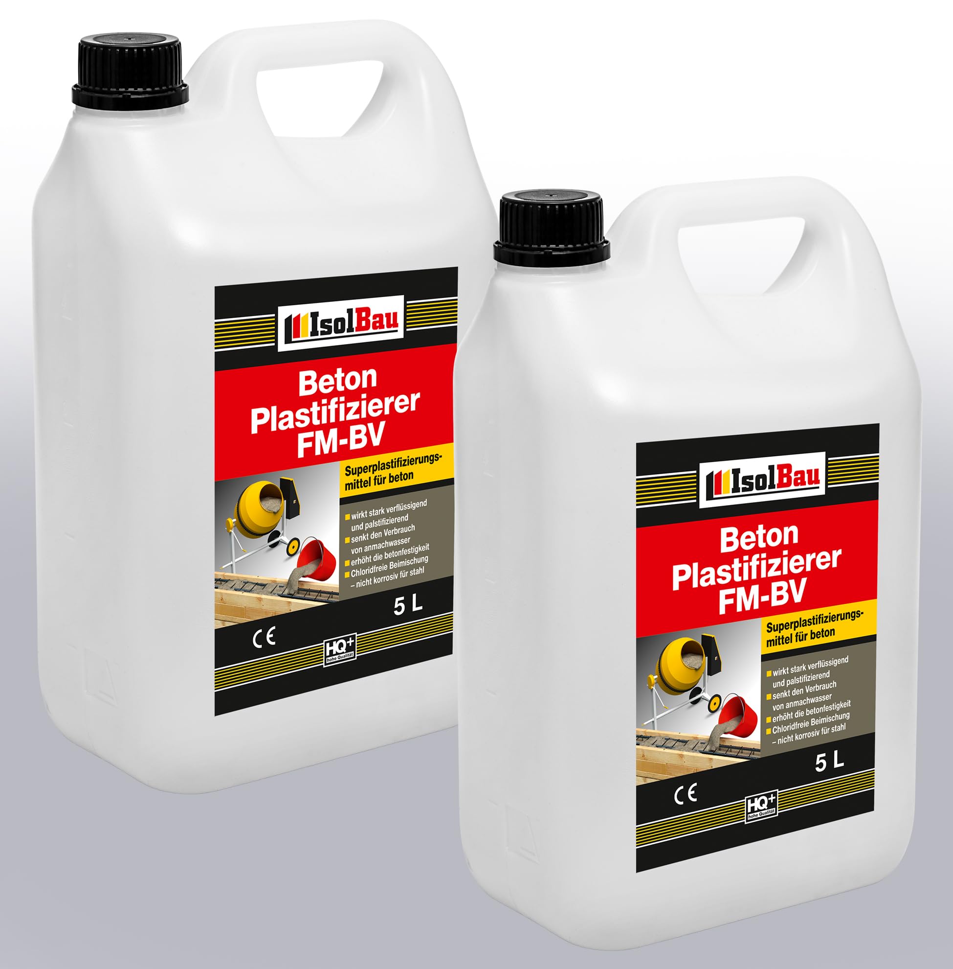 Isolbau Beton Plastifizierer FM-BV - 2 x 5 Liter, stark verflüssigend & plastifizierend – Betonverflüssiger Fliessmittel als Zusatzmittel für Estrich, Beton, Mörtel - Chlorfrei, keine Stahlkorrosion