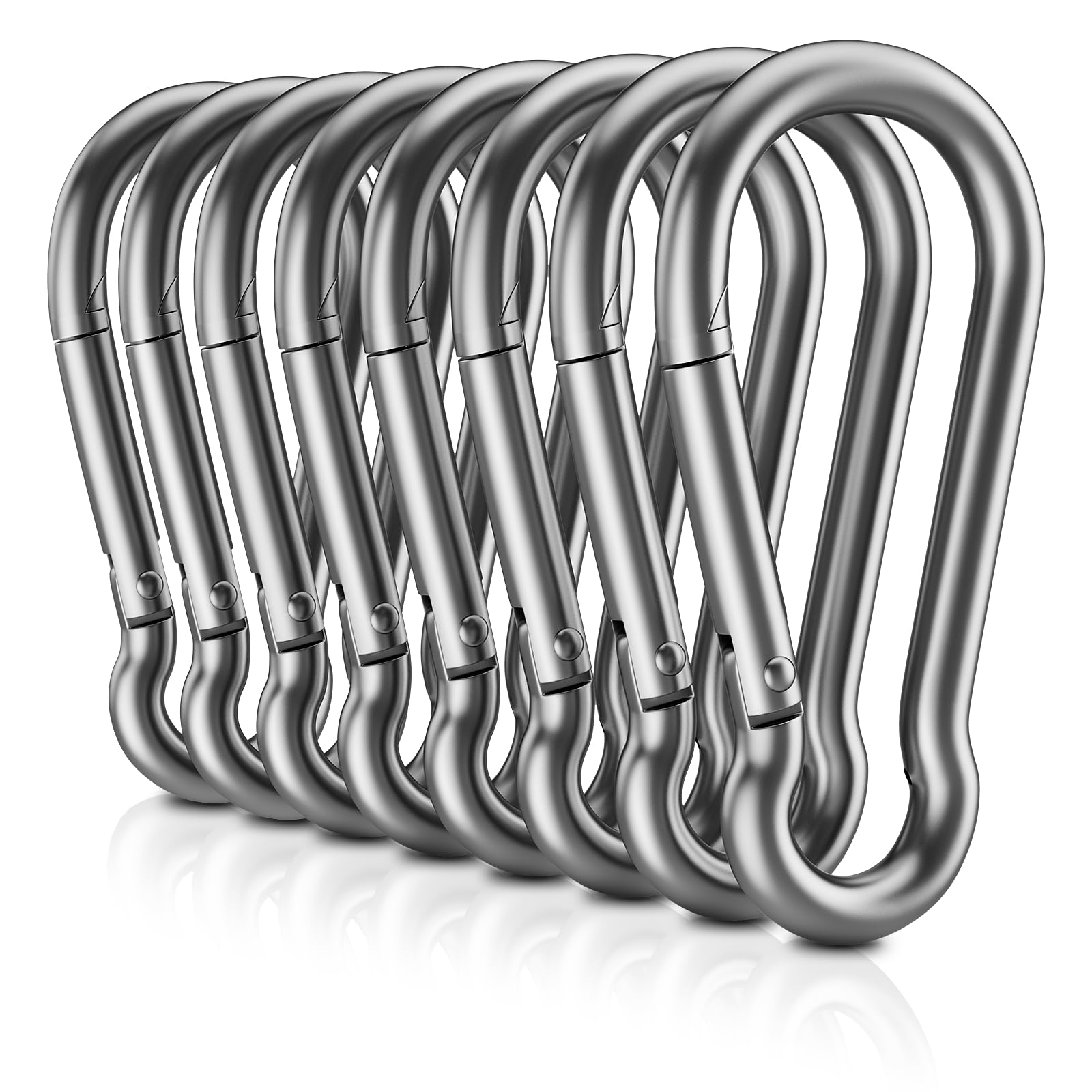 8 PCS Heavy Duty Carabiner Clips, 【NO Rust】 1360lbs 304 Stainless Steel Carabiners, 2.36 inch D-Ring Snap Hook Keychain Spring Clips for Gym, Pet leashes, Camping, Car, Farm