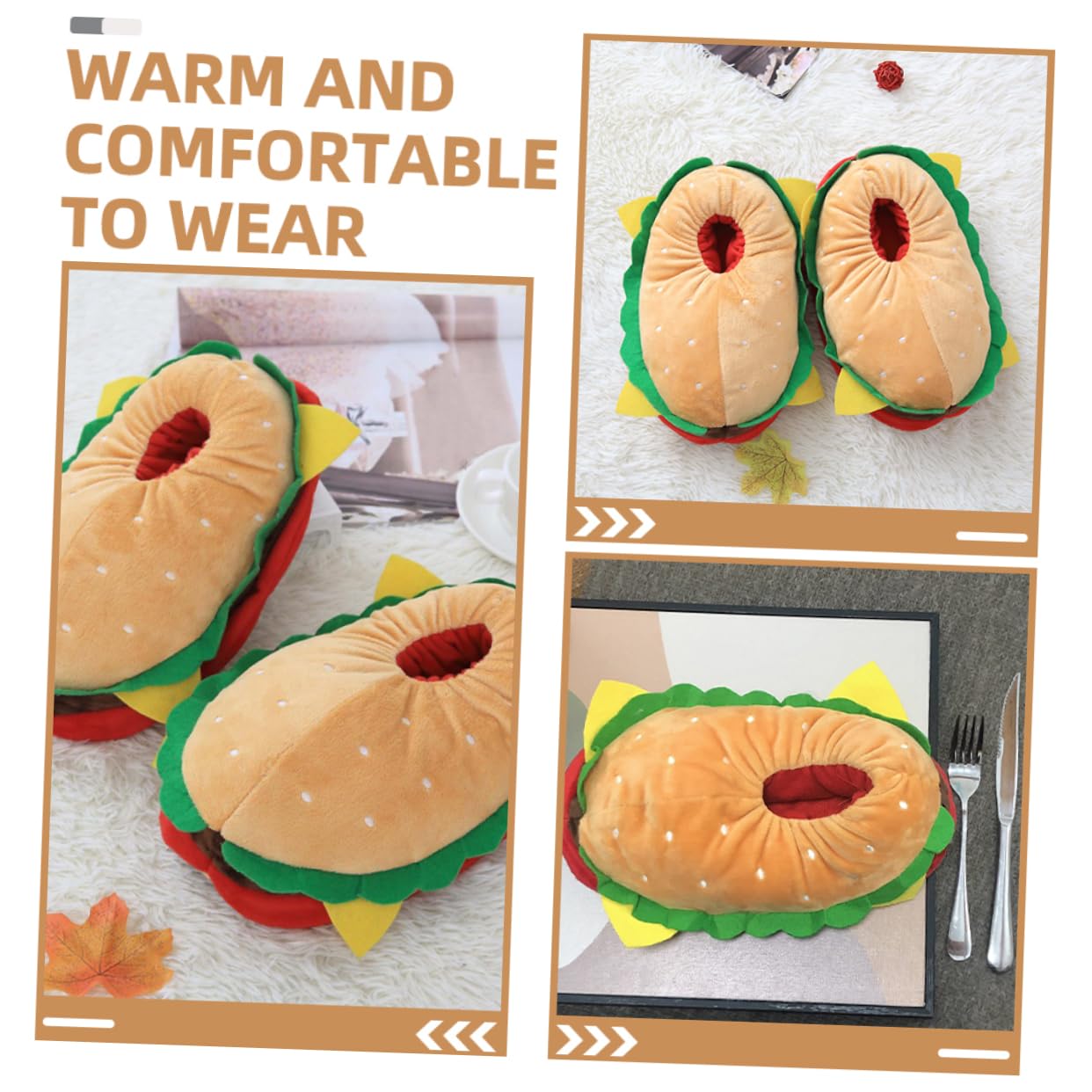 Ipetboom Pantuflas de Hamburguesa para Casa Cálidas y Peludas de Invierno Soporte Superior y Diseño Divertido para Vida Hogar