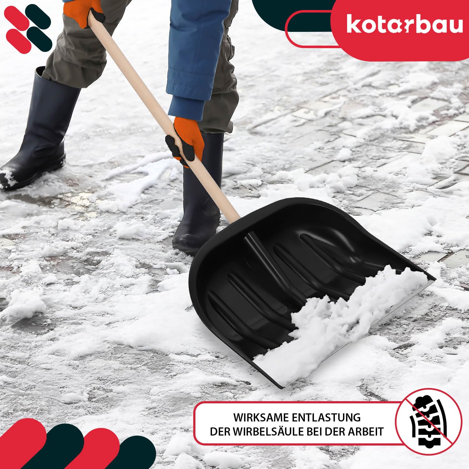 KOTARBAU® Juego de 2 palas de nieve para coche de 47 cm con mango de madera de 137 cm + raspador de hielo para coche, para quitar la nieve, rascador de parabrisas para coche con borde de goma — view 2