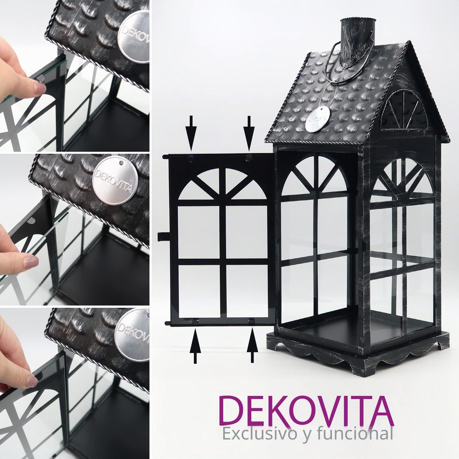Dekovita Set de 2 Linternas de Metal 30cm/38cm - Faroles de Jardín - Luz de Viento - Deco Vela Lámpara