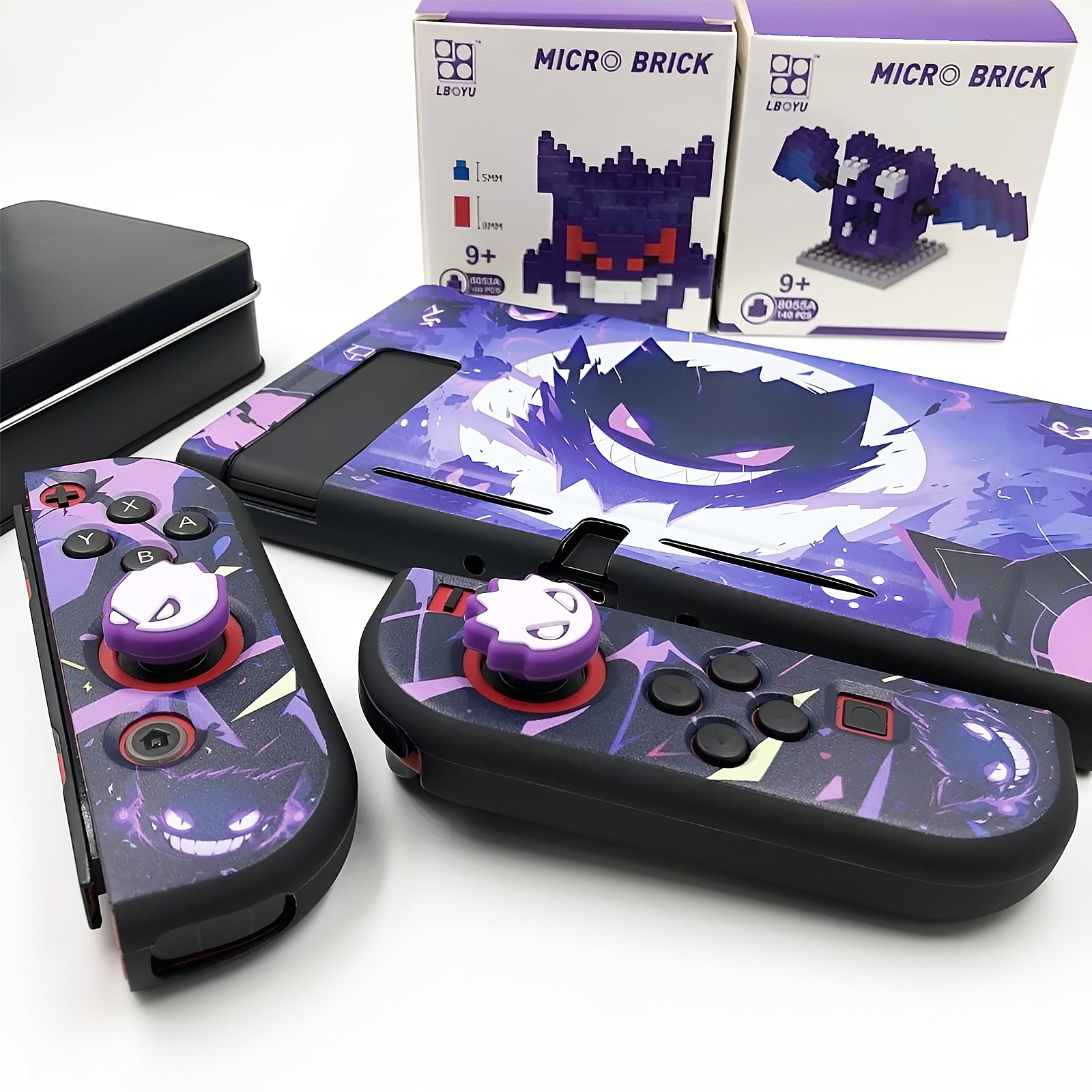 YOTOKAO Switch Thumb Grip Caps and Protective Case for Ghost — Soft Silicone Joystick Cover Compatible with Switch — 4 Pieces, Frosted Feel TPU Case for Switch (Demon)