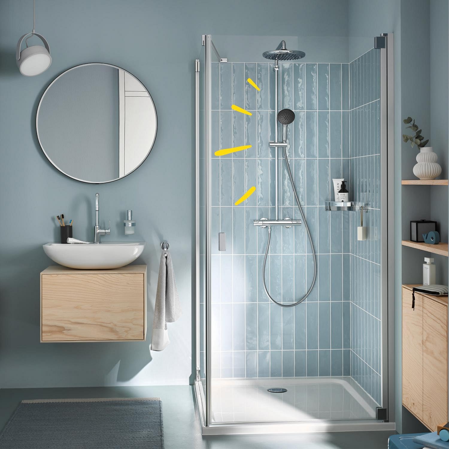 Grohe - Vitalio Start System 250, Colonne de Douche avec Mitigeur Thermostatique, Douchette Vitalio Start 110 2 jets, Flexible 1,75m, Chromé, 26677001
