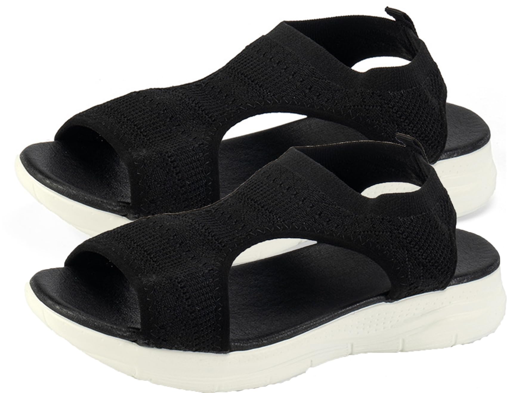 Riyueyi Women's Black Sandals For Casual Summer Slingback Orthopedic Slide Sport Sandals Flexible Upgrade Washable Comfy Knit Thick Bottom Fish Mouth Sandals Orthotic Shoes,,Us8/Eu40