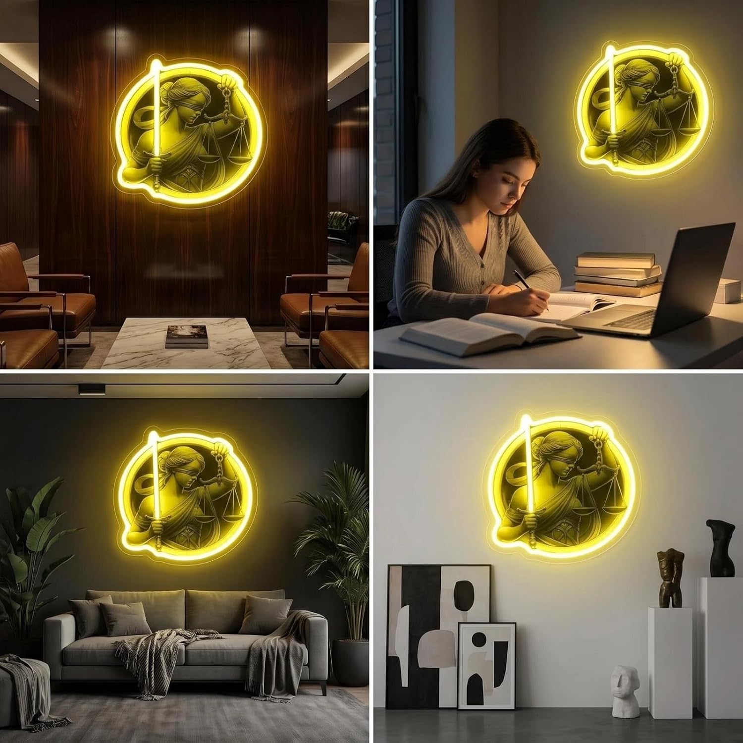 Goddess of Justice Neon Light, Justitia LED Sign with Scales and Sword, USB Powered Dimmable Wall Decor for Law Firms, Lawyer Studios & Home Offices image 3