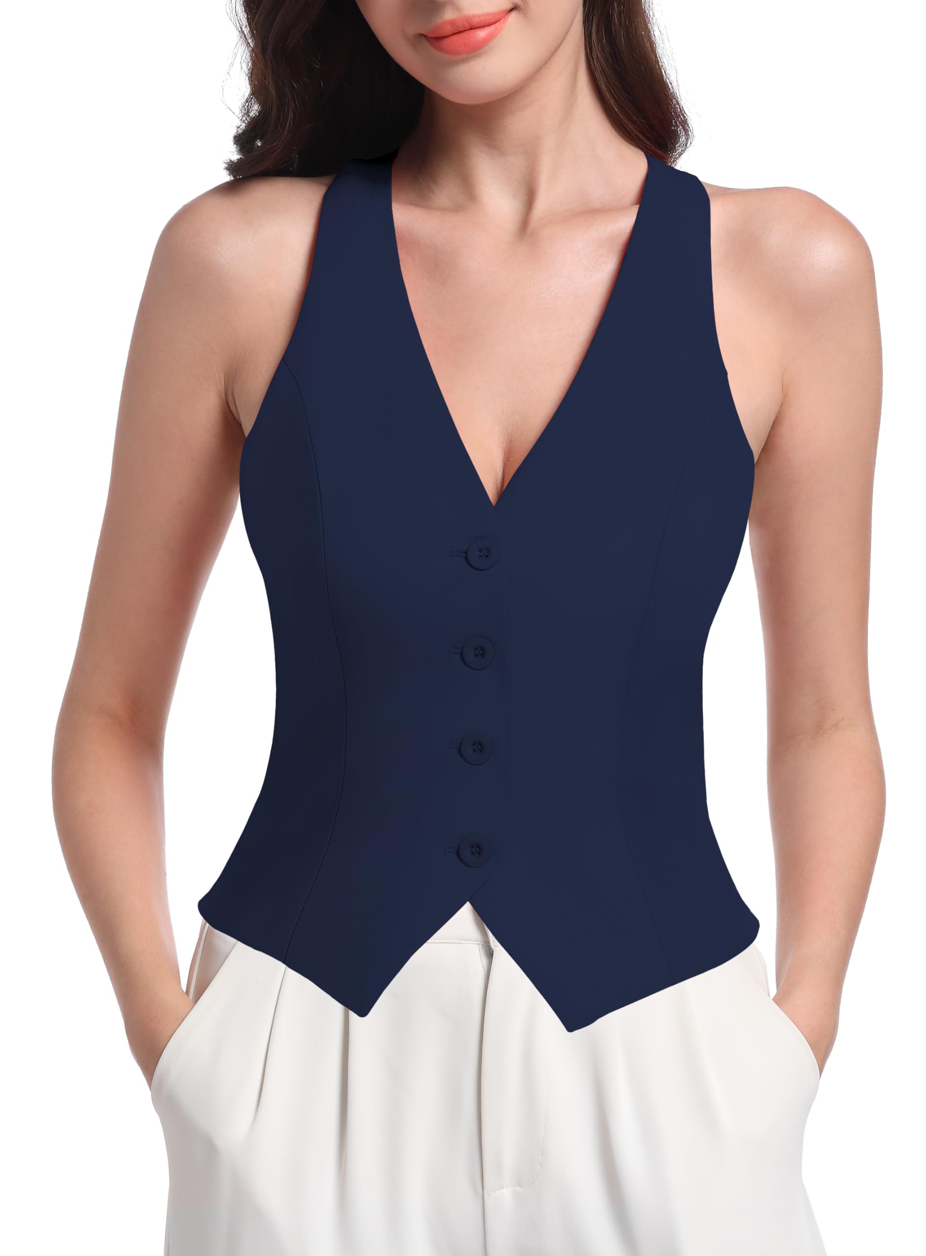 V VOCNI Vest for Women V Neck Sleeveless Racerback Fashion Dressy Crop Top Fitted Suite Vest Waistcoat