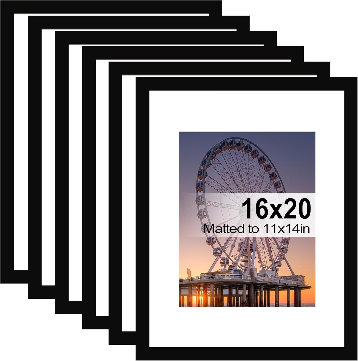 BESCRCL 16x20 Picture Frames Black Set of 6, Poster Frames Display Photo 11x14 or 16x20 without Mat, Wall Hanging Frame with Plexiglass Black 16x20
