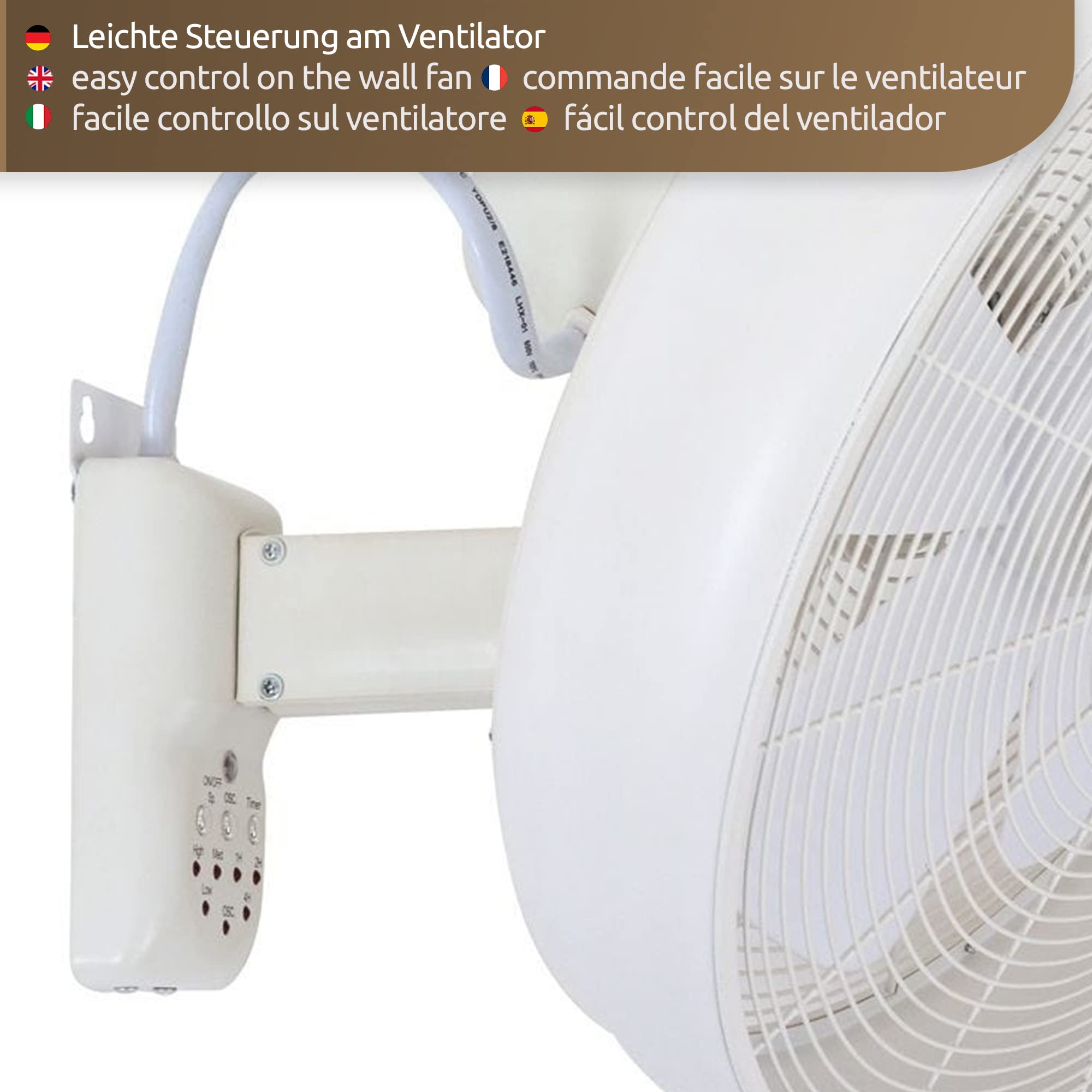 LUCCI AIR Ventilatore da parete Breeze, ventilatore con telecomando, ventilatore da parete con rotazione automatica, Ø 46 cm, bianco