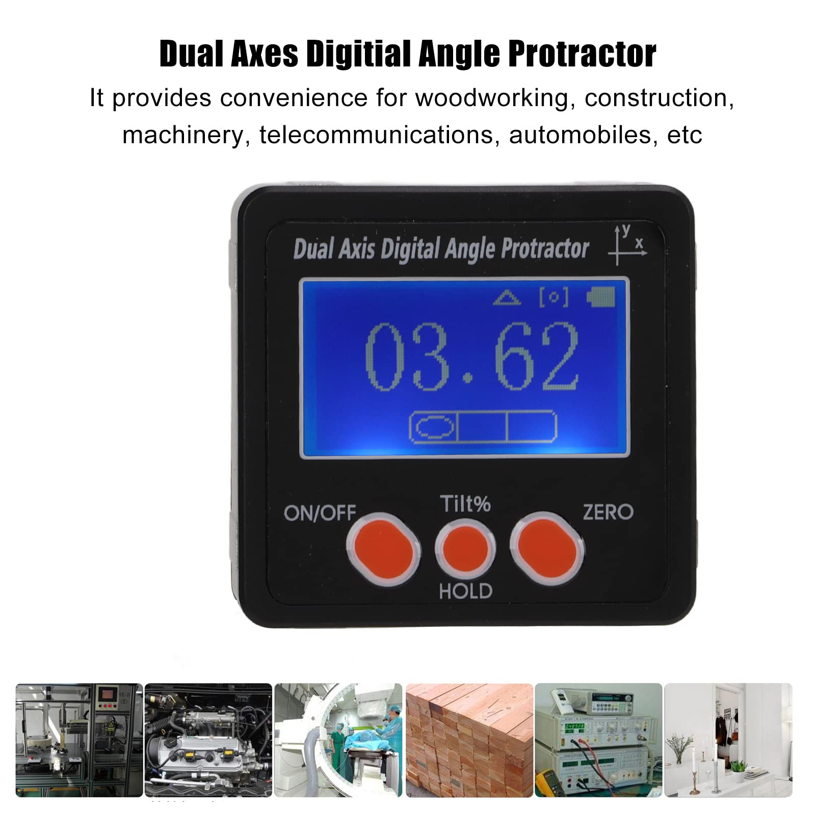 Calibro angolare digitale e goniometro a doppio asse con retroilluminazione e base magnetica - per macchine edili per la lavorazione del legno e applicazioni automobilistiche -
