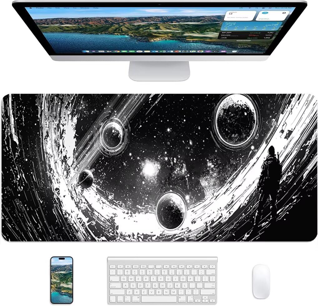 Wxuaixnn Tappetino per Mouse Gaming XXL, 160x80cm Tappetino da Scrivania, Nero Impermeabile Mousepad con Bordi Cuciti per Gamer e computer portatilea, Migliora la Precisione e la velocità -9769
