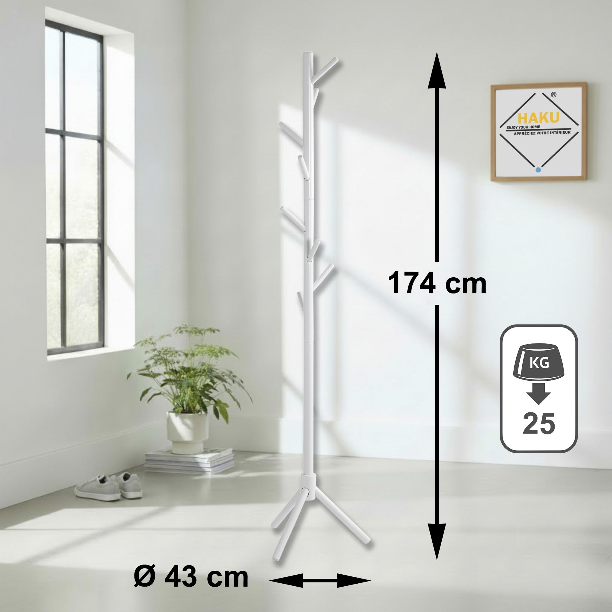 HAKU Appendiabiti bianco, Legno massiccio - Dim.: A 174 cm x Ø 43 cm, Stile: Tradizionale