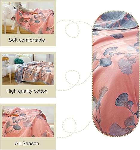 Miniatura 6 de Ginkgo - Colcha de jacquard de algodón suave, ligera, reversible, para otoño y verano, con patrón de hojas de ginkgo para decoración de cama (A, 59