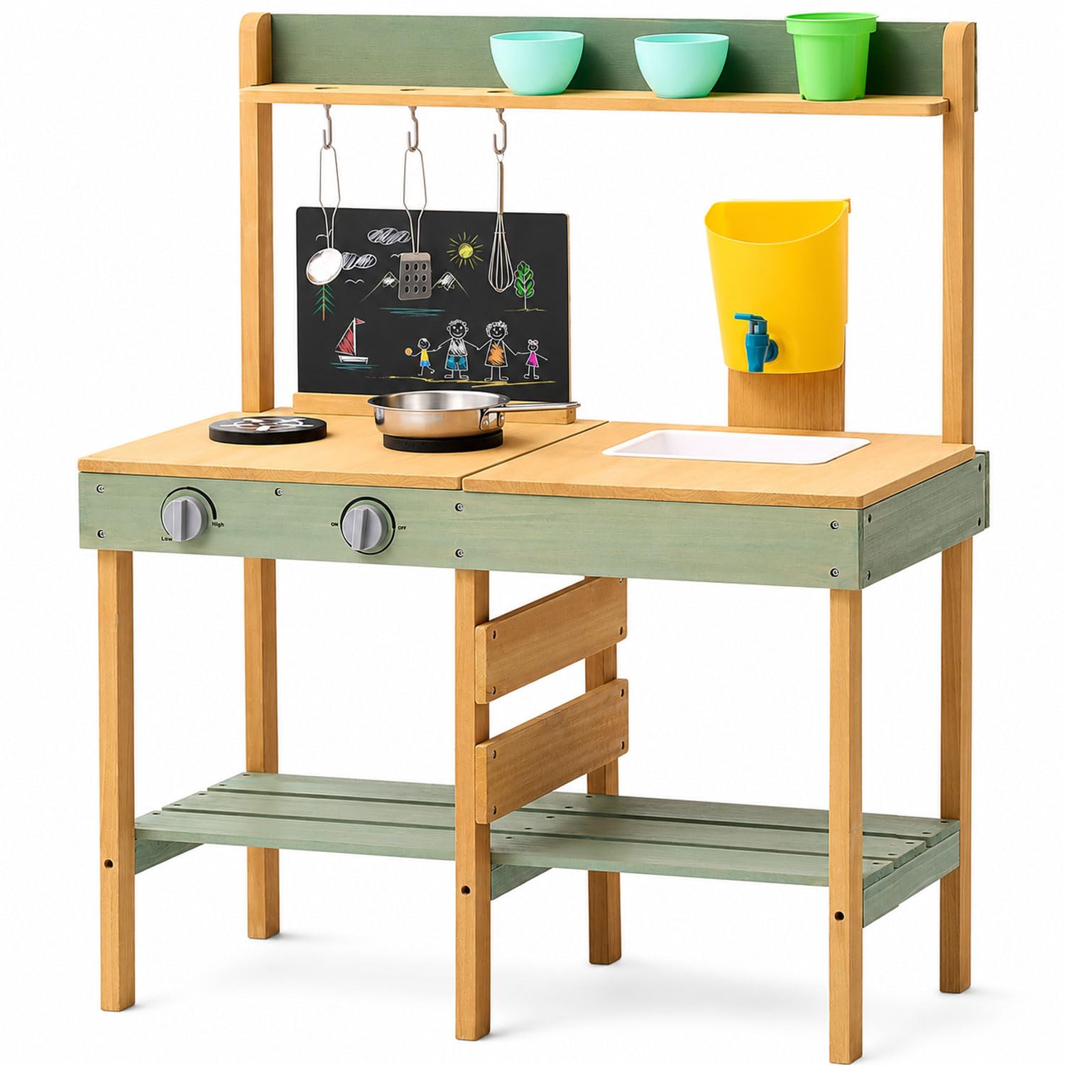 Neo Kids Wooden Outdoor Mud Kitchen Water Tap Sink Chalkboard